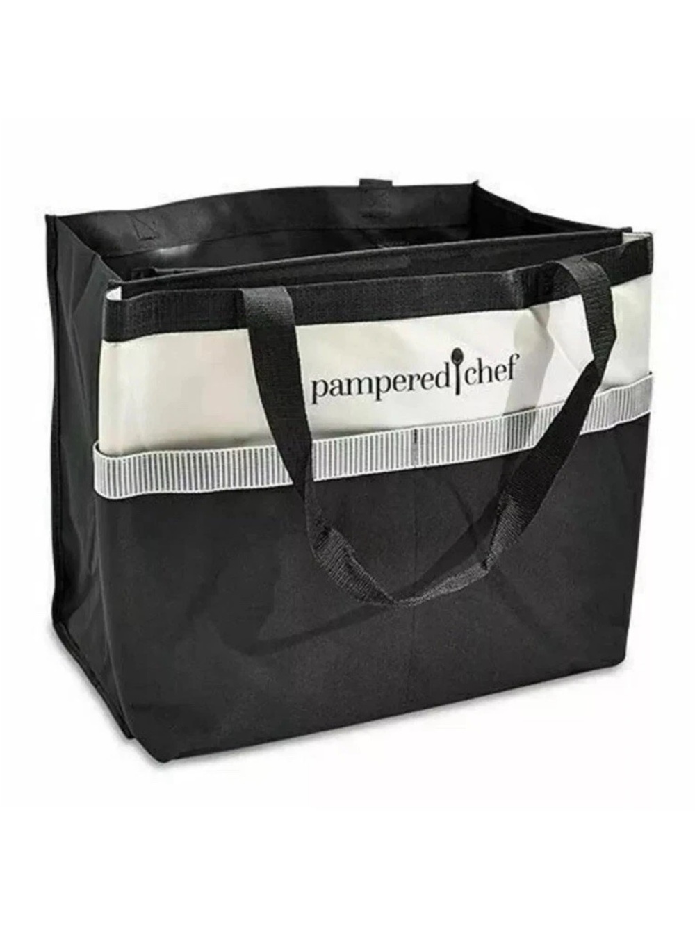 Pampered Chef Black & White Heavy Duty Canvas Consultant Organizer Tote Bag NEW